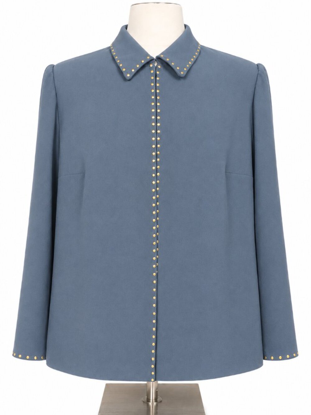 John Meyer Suit Blazer Boho Studded Collar & Sleeves Women Navy/ Grey Blue